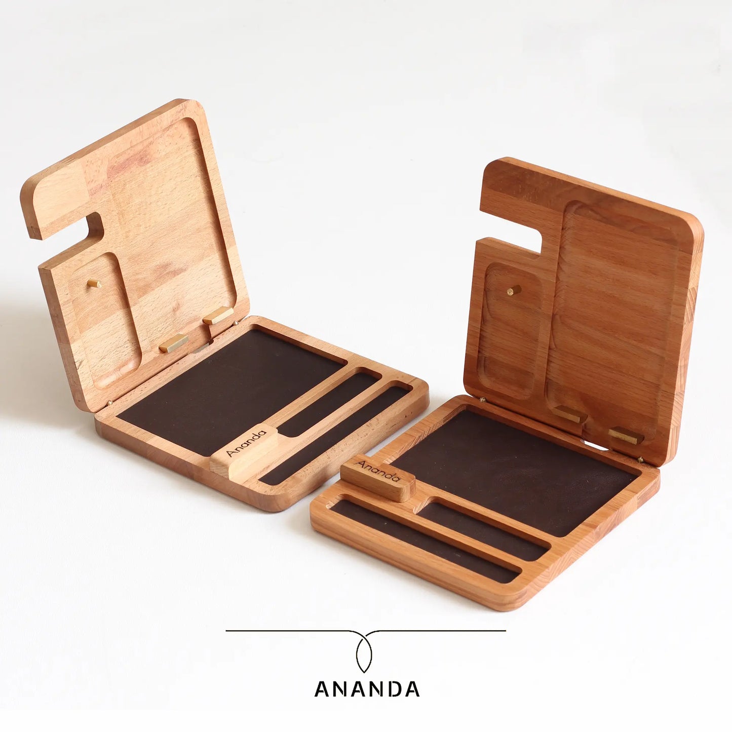 Minimalist beech wood desk organizer for tech and accessories gift for him and her