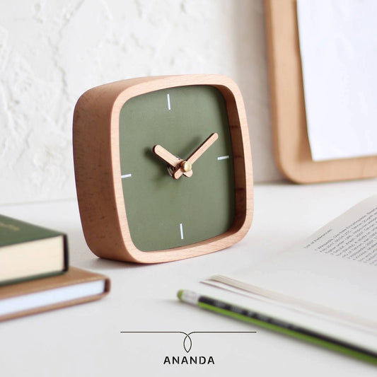 Ananda Gift Minimalist Wooden Desk Clock | Silent Beechwood Timepiece