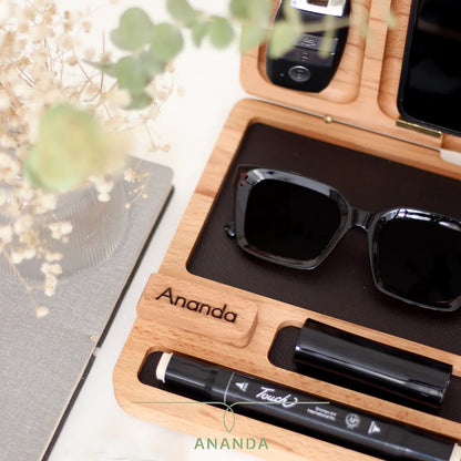  Lifestyle shot of MyOne Big on a work desk with personal accessories inside perfect gift for him or her