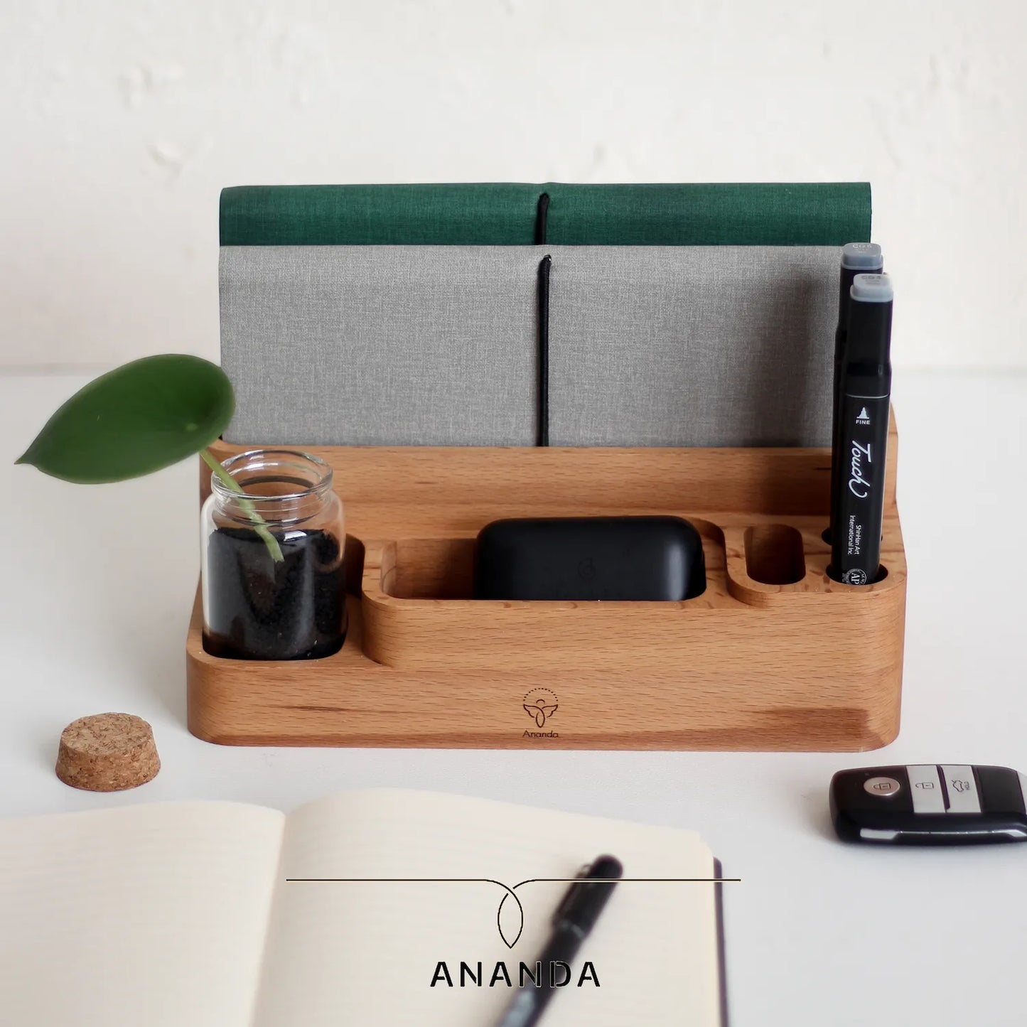  Rocky desk caddy with plant cutting bottle and accessories