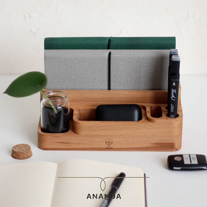  Rocky desk caddy with plant cutting bottle and accessories