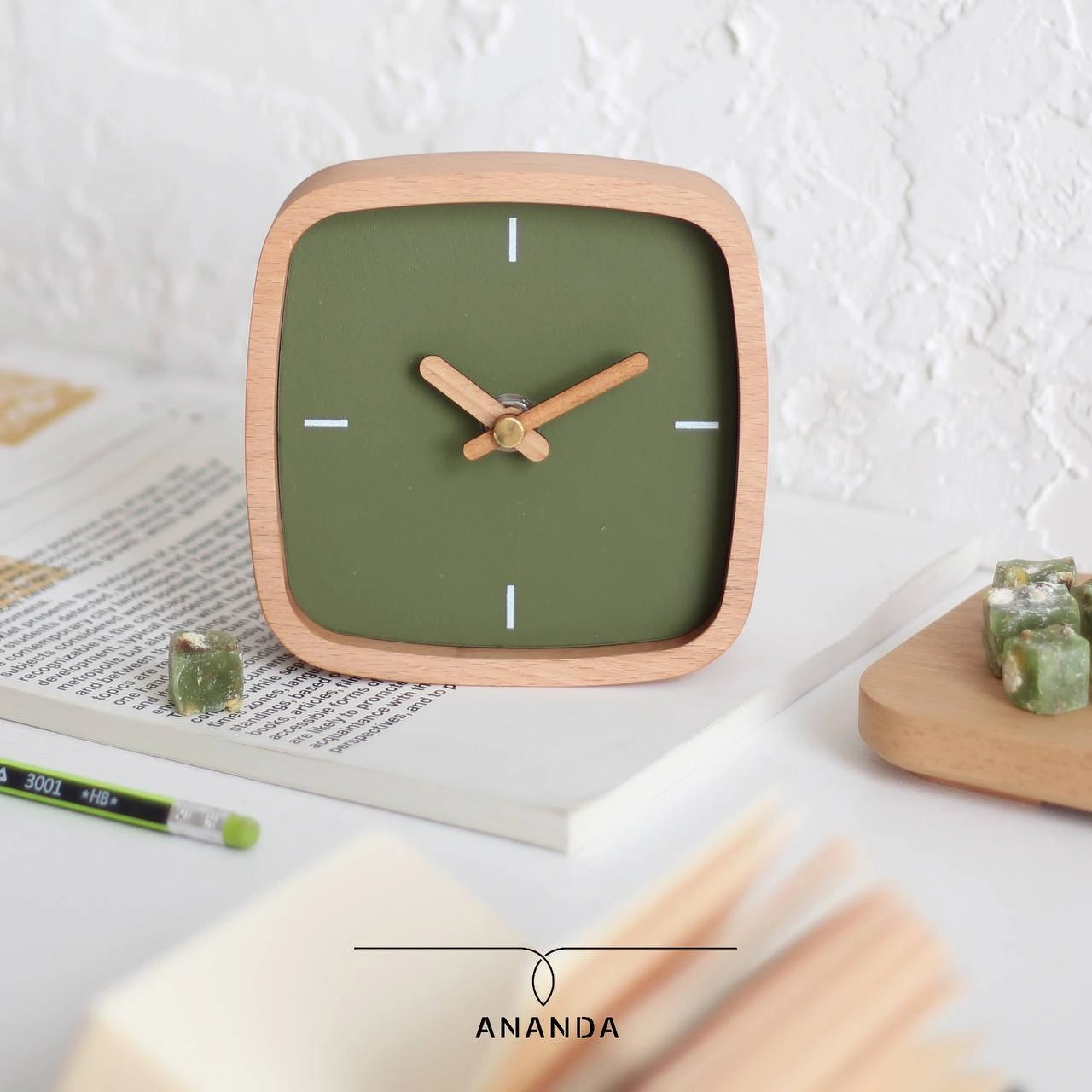 Ananda Gift Minimalist Wooden Desk Clock | Silent Beechwood Timepiece