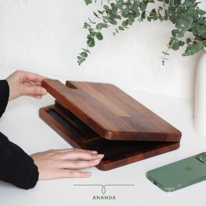 laptop style wooden docking stationer iroko