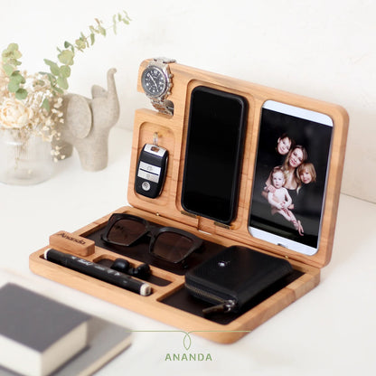 MyOne Big desk organizer made of beech wood with phone holder and photo slot